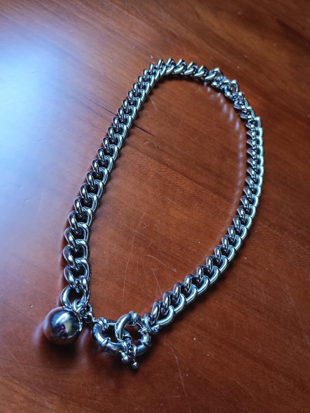 PINKO Silver Large-Size Figaro Link Necklace with Ball Pendant